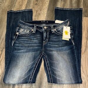 Miss Me Mid-Rise Boot Cut Pop Wing Cross Jeans Sz 28x34